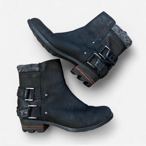 Sorel Lolla Bootie Black Leather Ankle Boots Winter Size 7 women’s ladies boots